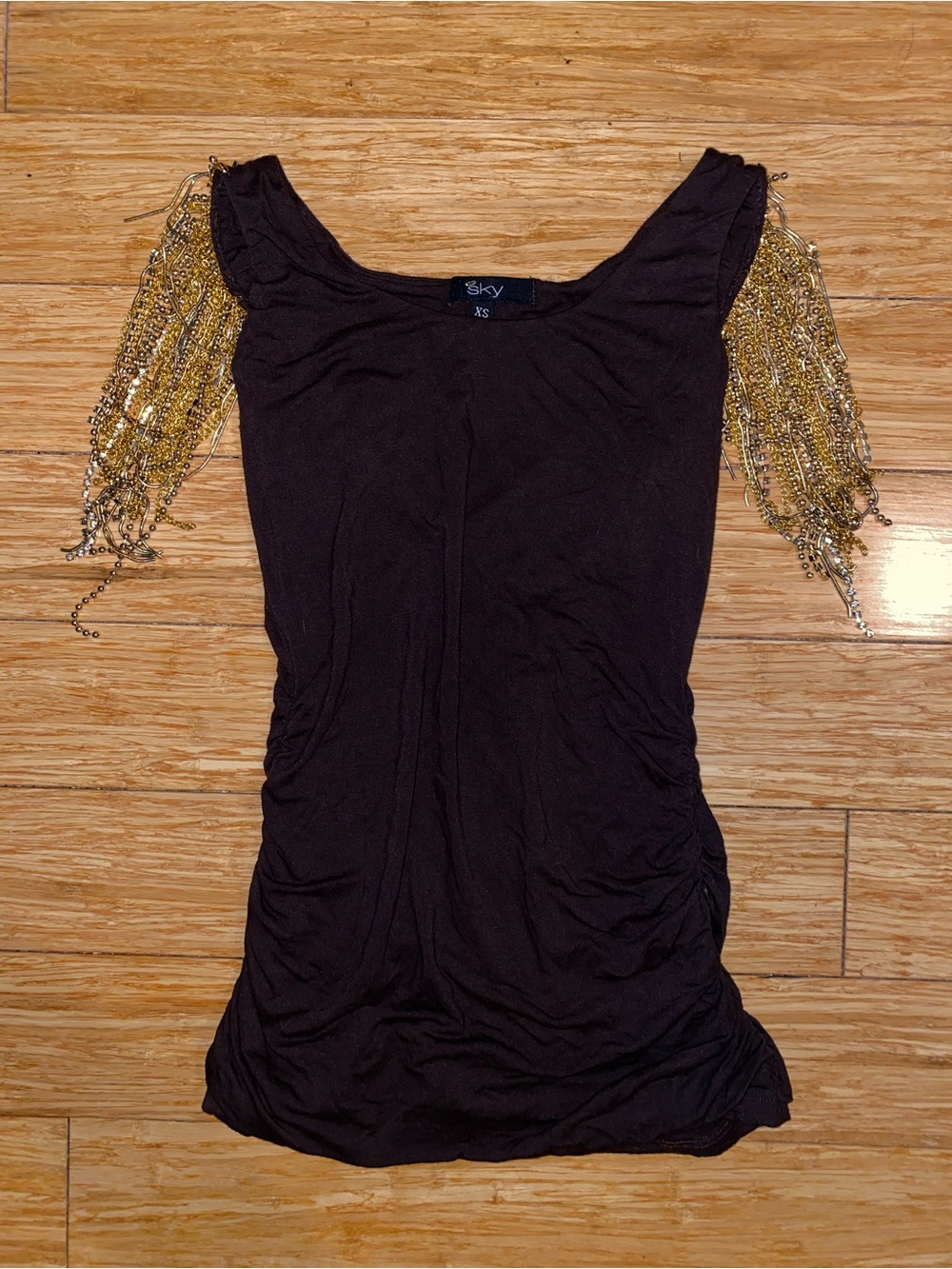 Sky Brown and Gold Rhinestone Bedazzled Top